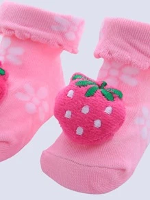嬰兒草莓裝飾襪子 - 粉色 - 查看 3