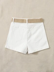 SHEIN EZwear 自綁腰帶直筒牛仔短褲