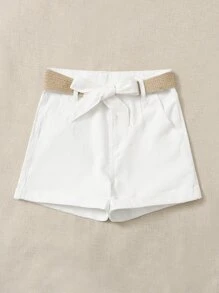 SHEIN EZwear 自綁腰帶直筒牛仔短褲