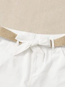 SHEIN EZwear 自綁腰帶直筒牛仔短褲