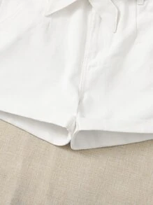 SHEIN EZwear 自綁腰帶直筒牛仔短褲