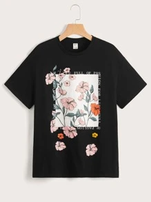 SHEIN Tops con gái Hoa Lá thư Giải trí - màu đen - Xem 1