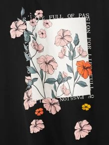 SHEIN Tops con gái Hoa Lá thư Giải trí - màu đen - Xem 3