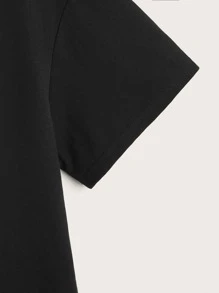 SHEIN Tops con gái Hoa Lá thư Giải trí - màu đen - Xem 4