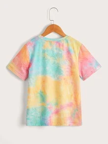 SHEIN 男孩紮染標語圖案T恤 - 彩色 - 查看 2