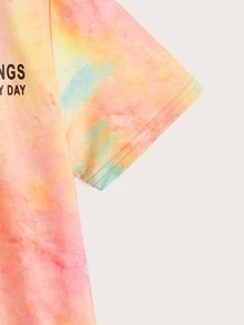 SHEIN 男孩紮染標語圖案T恤 - 彩色 - 查看 4