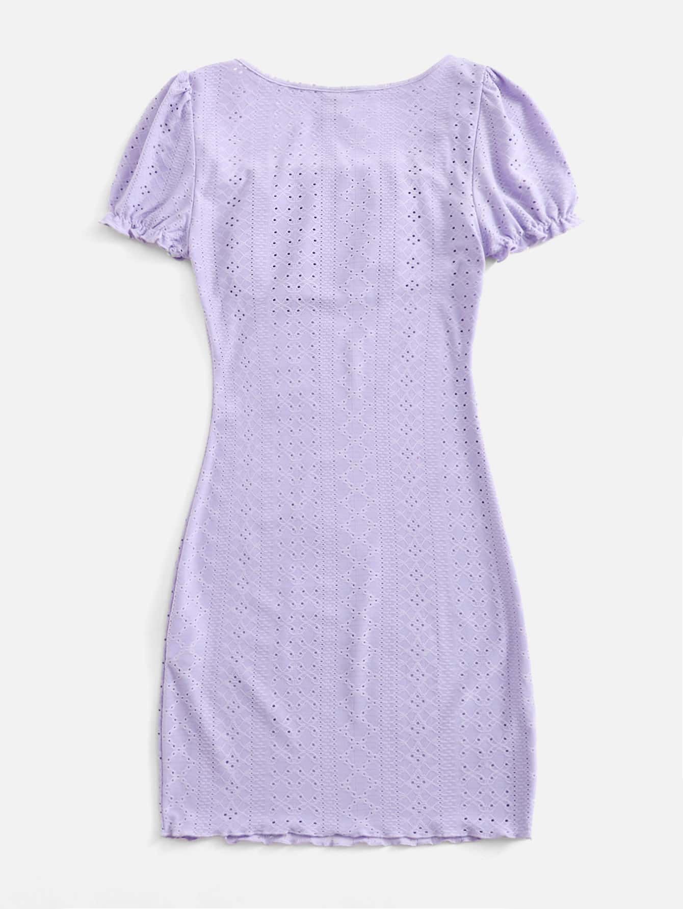 Soleia Square Neck Schiffy Dress - Lilac Purple - View 2