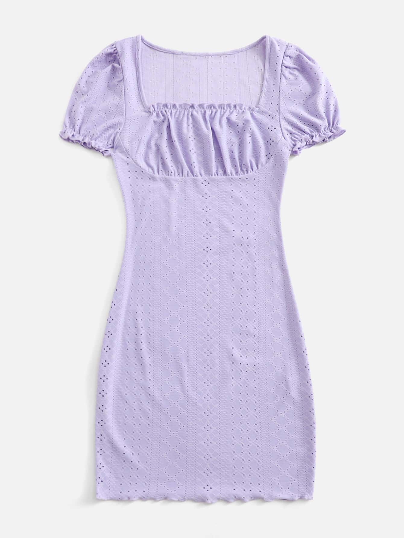 Soleia Square Neck Schiffy Dress - Lilac Purple - View 5