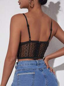 SHEIN SXY Áo hai dây Tương phản ren Cắt ra cắt màu trơn Gợi cảm - màu đen - Xem 2