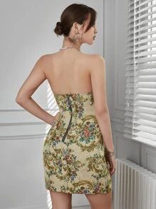 ROMWE PUNK Floral Tube Bodycon Dress - Multicolor - View 2