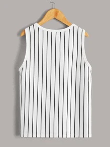 SHEIN Tanks Bé Trai Lá thư Sọc Giải trí - Đen và trắng - Xem 2