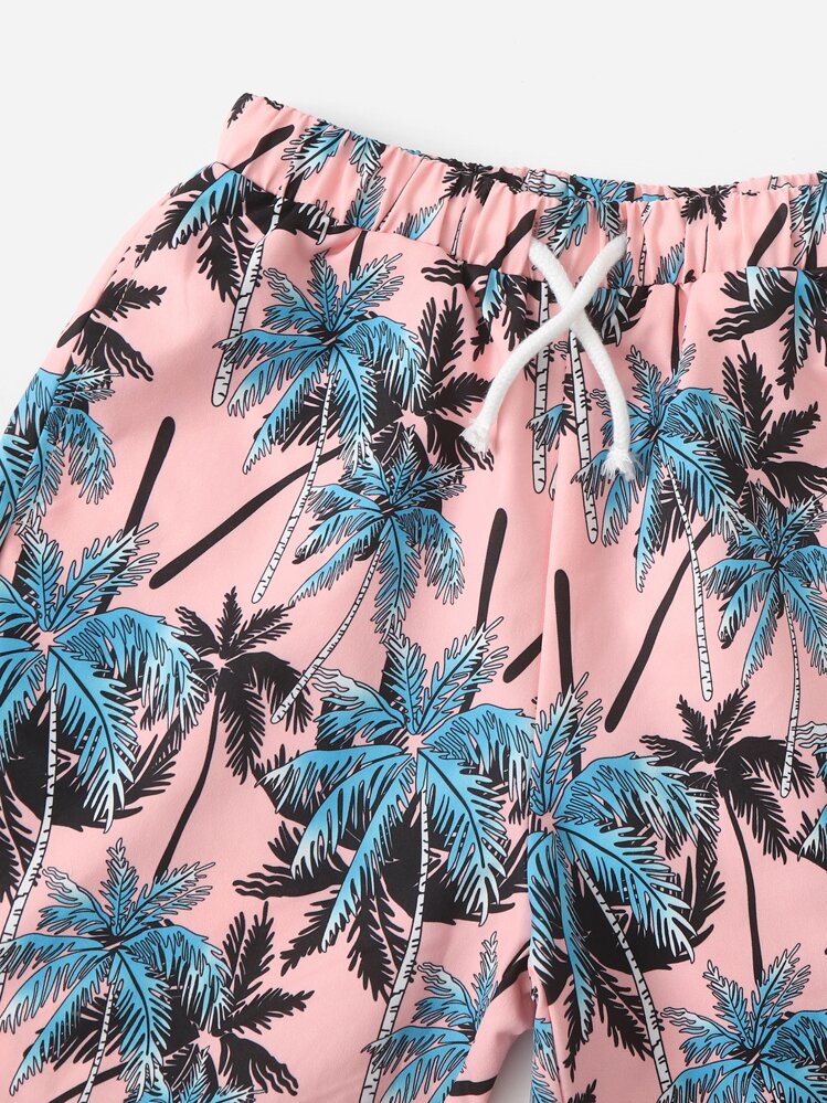 SHEIN חולצה עם הדפס טרופי לילדים ומכנסיים קצרים עם שרוך - ריבוי צבעים - ראה 4