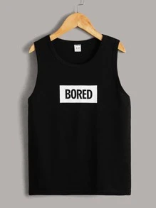 SHEIN Tanks Bé Trai Lá thư Sọc Giải trí - Đen và trắng - Xem 3