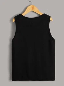 SHEIN Tanks Bé Trai Lá thư Sọc Giải trí - Đen và trắng - Xem 4