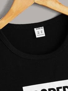 SHEIN Tanks Bé Trai Lá thư Sọc Giải trí - Đen và trắng - Xem 5