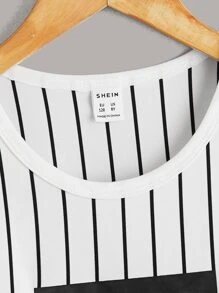 SHEIN Tanks Bé Trai Lá thư Sọc Giải trí - Đen và trắng - Xem 6