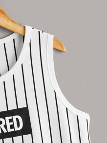 SHEIN Tanks Bé Trai Lá thư Sọc Giải trí - Đen và trắng - Xem 7