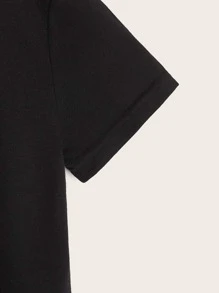 SHEIN Young Boys' Black Faux Button-Front Design Short Sleeve T-Shirt With Round Neckline, Suitable For Casual Daily Wear In Summer - Black - View 4