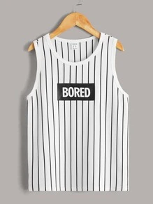 SHEIN Tanks Bé Trai Lá thư Sọc Giải trí - Đen và trắng - Xem 8