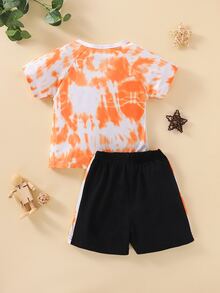 嬰兒籃球和字母圖案紮染T恤和側接縫短褲 - 彩色 - 查看 2