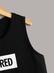 SHEIN Tanks Bé Trai Lá thư Sọc Giải trí - Đen và trắng - Xem 9