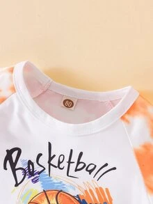 嬰兒籃球和字母圖案紮染T恤和側接縫短褲 - 彩色 - 查看 3
