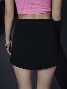 SHEIN Unity Asymmetrical Shoulder Split Hem Skirt - Black - View 4