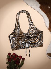 ROMWE Goth Allover Print Drawstring Halter Top - Multicolor - View 8