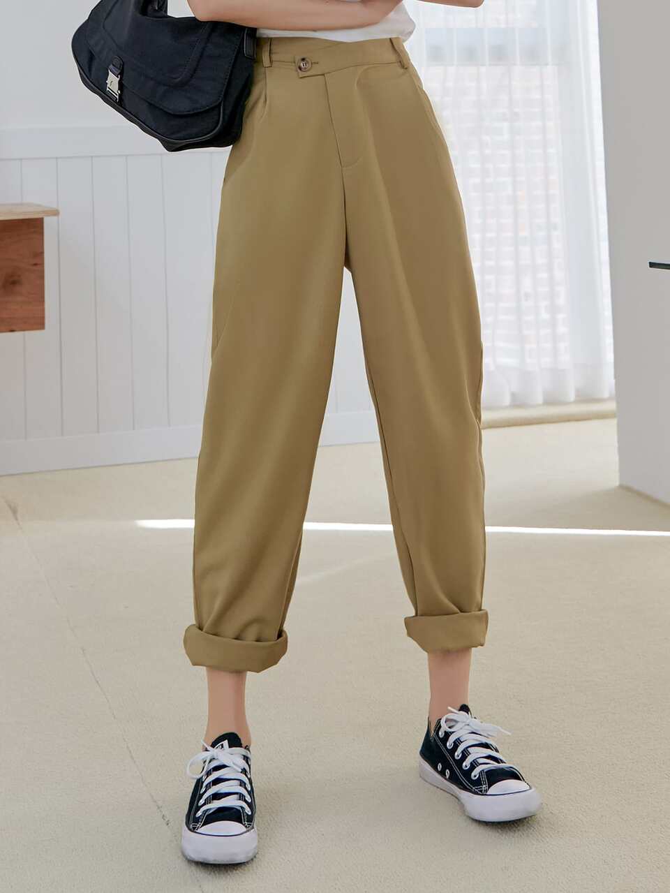 Solid Zip Fly Pants