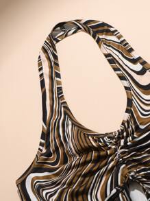 ROMWE Goth Allover Print Drawstring Halter Top - Multicolor - View 7