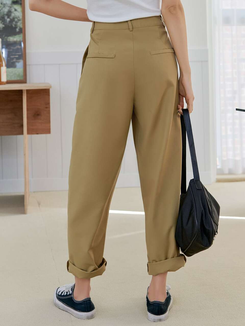 Solid Zip Fly Pants