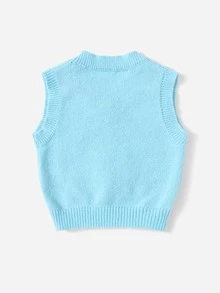 SHEIN 小女童花卉刺繡拼塊毛衣背心 - 淺藍色 - 查看 2