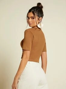 SHEIN Unity Cross Detail Shoulder Pad Crop Tee