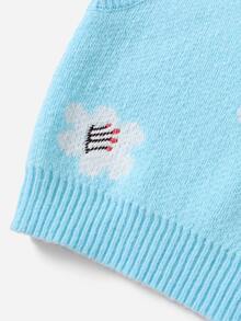 SHEIN 小女童花卉刺繡拼塊毛衣背心 - 淺藍色 - 查看 4