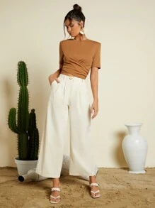 SHEIN Unity Cross Detail Shoulder Pad Crop Tee