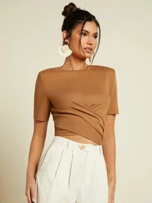 SHEIN Unity Cross Detail Shoulder Pad Crop Tee
