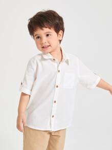 SHEIN 小男童捲邊袖襯衫