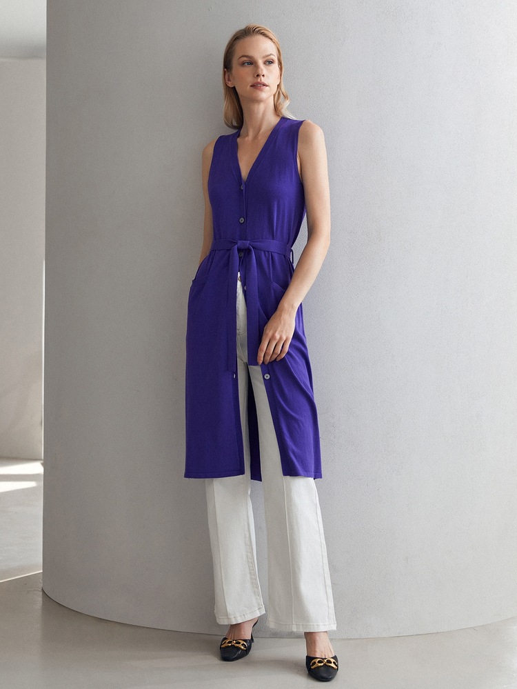 MOTF PREMIUM VISCOSE SLEEVELESS BELTED CARDIGAN - Purple - View 7