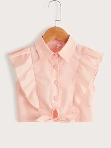Niñas Blusa ribete con fruncido bajo con nudo - Rosa Pálido - Ver 1