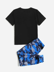 SHEIN Boys Slogan Graphic Top & Camo Trousers Set - Multicolor - View 2