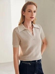 MOTF PREMIUM EYELET KNIT TOP - Khaki - View 2