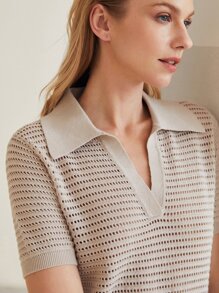 MOTF PREMIUM EYELET KNIT TOP - Khaki - View 4