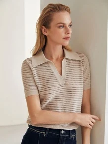 MOTF PREMIUM EYELET KNIT TOP - Khaki - View 6