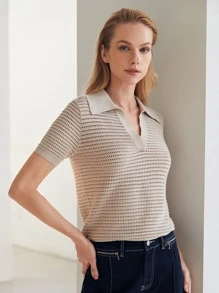 MOTF PREMIUM EYELET KNIT TOP - Khaki - View 11