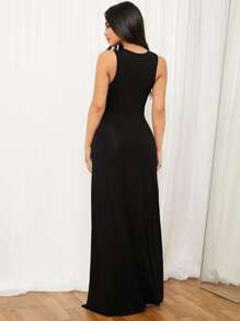 SHEIN SXY Summer Black Slit Thigh Deep V-Neck Tight Coquettish Dress,Summer Dresses For Women