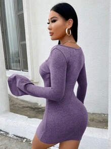SHEIN SXY Đầm xoắn lại màu trơn Gợi cảm - Màu tím - Xem 2