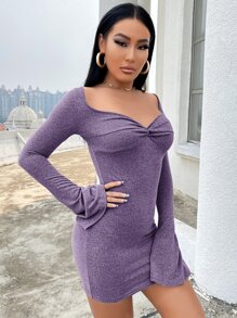 SHEIN SXY Đầm xoắn lại màu trơn Gợi cảm - Màu tím - Xem 3