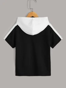 SHEIN 男孩拼接面字母補丁細節連帽T恤 - 黑色 - 查看 2