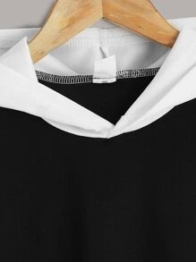 SHEIN 男孩拼接面字母補丁細節連帽T恤 - 黑色 - 查看 3