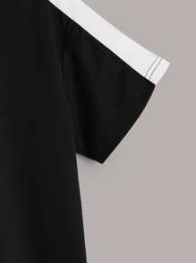 SHEIN 男孩拼接面字母補丁細節連帽T恤 - 黑色 - 查看 4